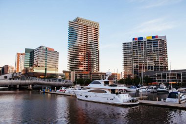 Victoria Avustralya 'daki Alacakaranlık' ta Melbourne Skyline