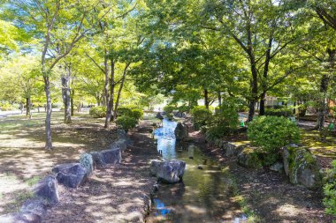 NAGANO, JAPONYA - 20 Eylül 2024: Kawanakajima Eski Savaş Alanı Miras Parkı açık bir sonbahar sabahı Japonya 'nın Nagano kentinde