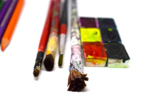 paint brushes, art, brushes, not sharpened pencils, colour pencils