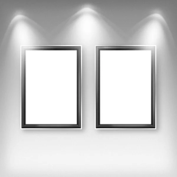 Galerieinnenraum mit zwei leeren Rahmen an der Wand — Stockfoto