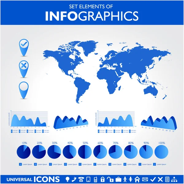 Blue infographics. Universal vector icons set. Statistic. — Stock Vector