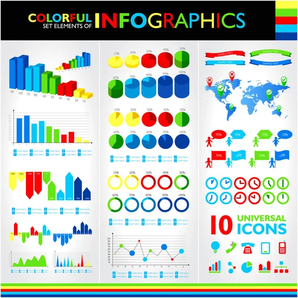 Farbenfrohe Infografiken und universelle Vektor-Symbole. — Stockvektor