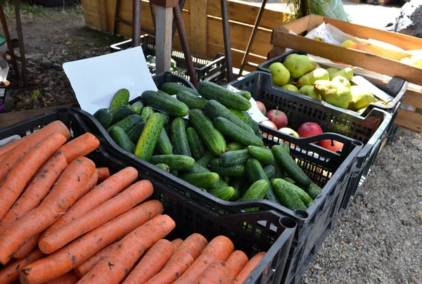 Fructe și legume pe o piață agricolă de vânzare . — Fotografie, imagine de stoc