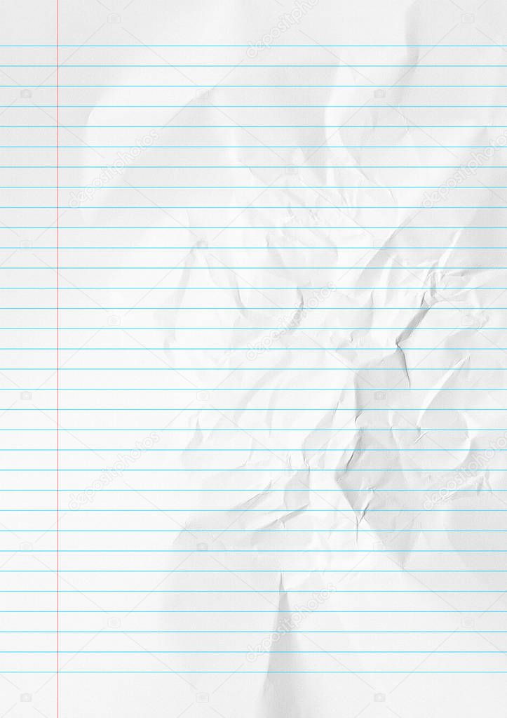 White crumpled lines paper school background.