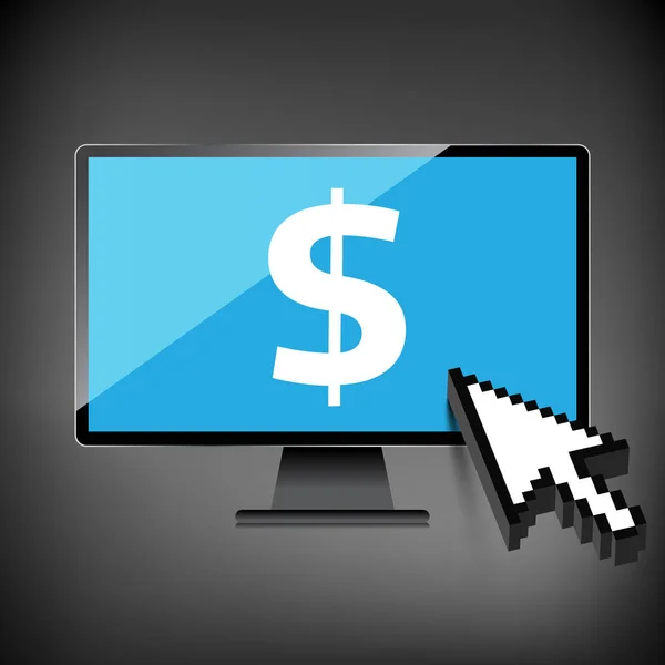 High-quality computer display, monitor screen with the Dollar si — Stock Vector