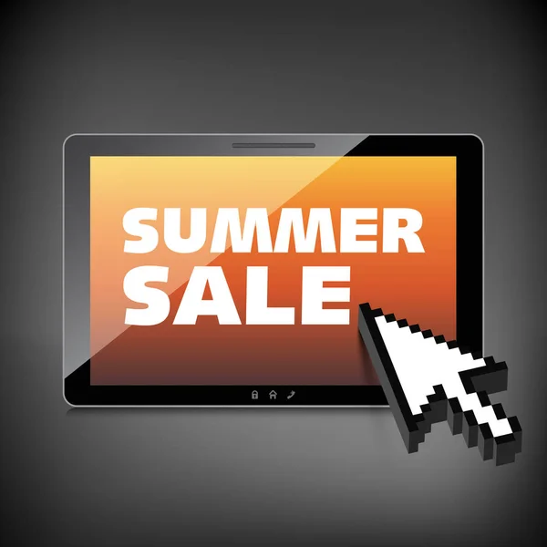 Summer sale words. Markdown, discount on High-quality tablet scr — Stock Vector