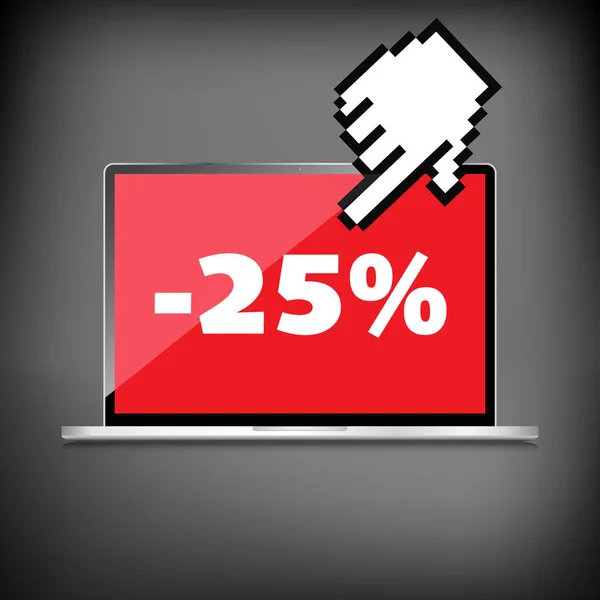 Försäljning, markdown, rabatt 25 procent på hög kvalitet laptop skrika — Stock vektor