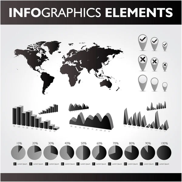 Juego de infografías en blanco y negro. Iconos vectoriales . — Vector de stock