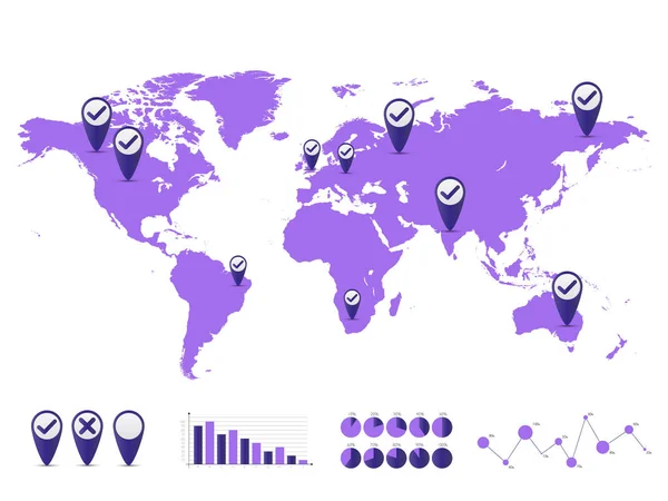 Mundo mapa e gráfico bar infográfico conjunto . — Vetor de Stock