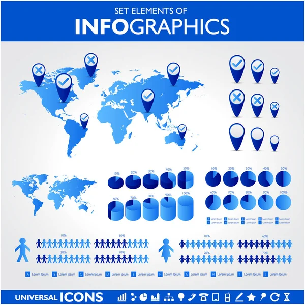 Blue infographics. Universal vector icons set. Statistic. — Stock Vector