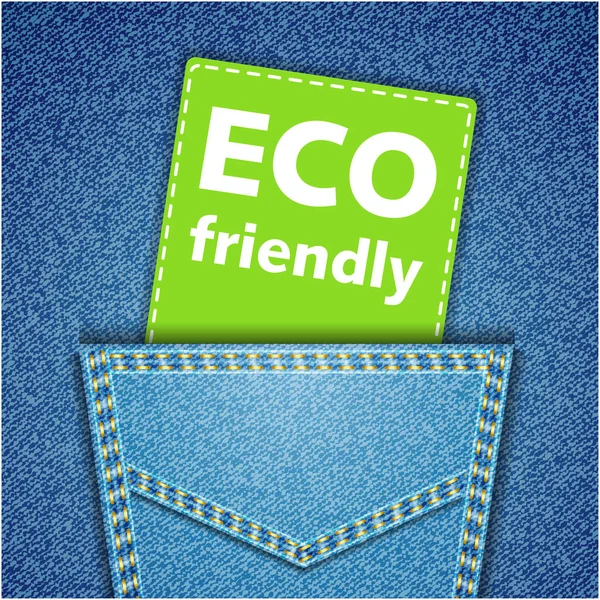 Une étiquette écologique. Jeans arrière bleu poche texture denim réaliste — Image vectorielle