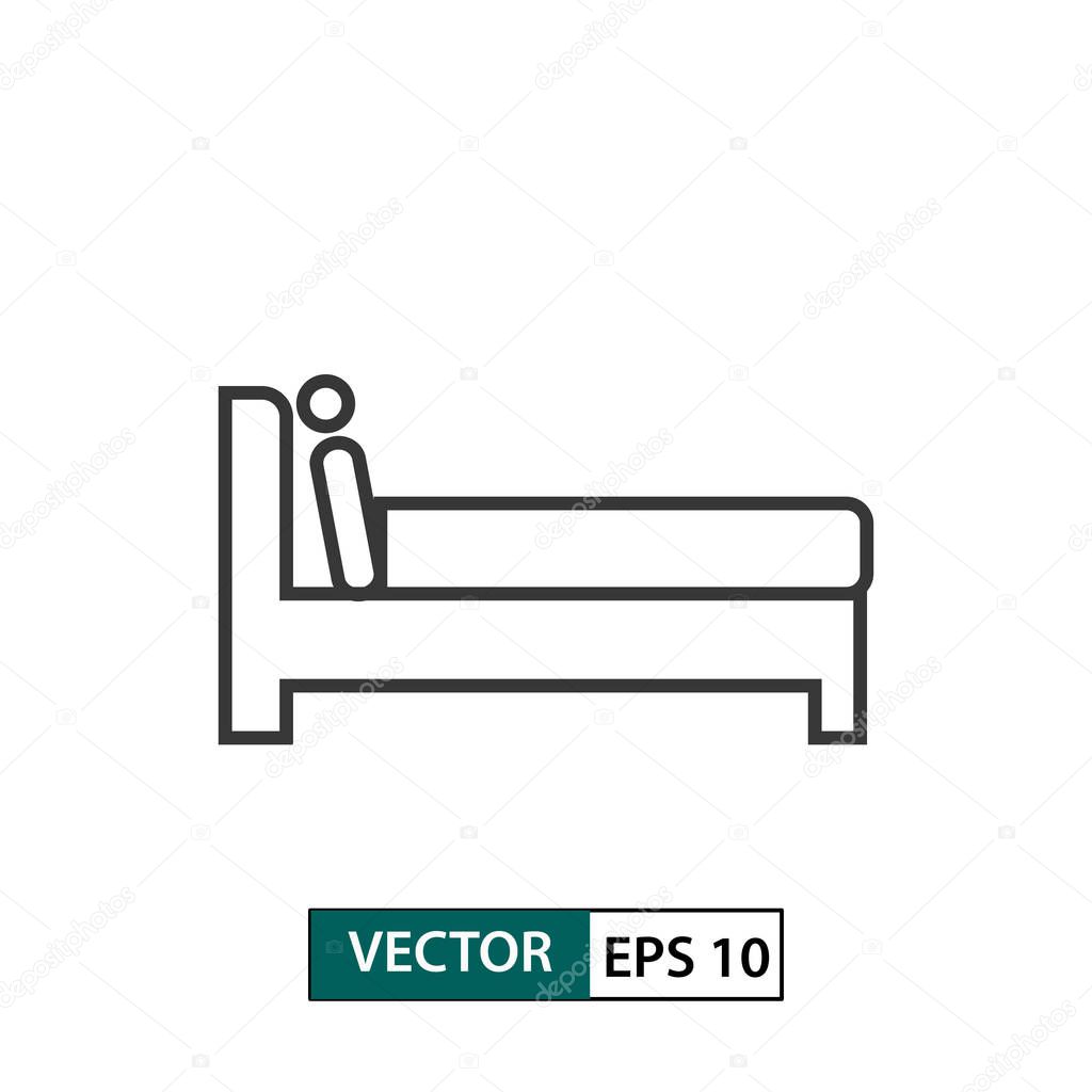 Man in bed icon. Outline style. Vector illustration EPS 10