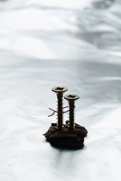 telin üstünde hafif bir arka plan ile iki vidayı