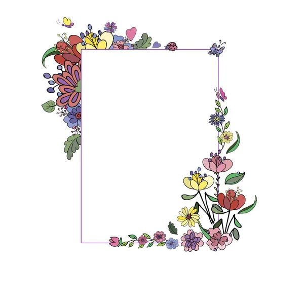 Beautiful Doodle Floral Elements Set Flower Wreaths Season Spring Summer — Stock Photo, Image