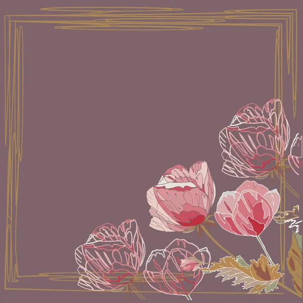 Fleur Pavot Cadre Romantique Sur Fond Sombre — Image vectorielle