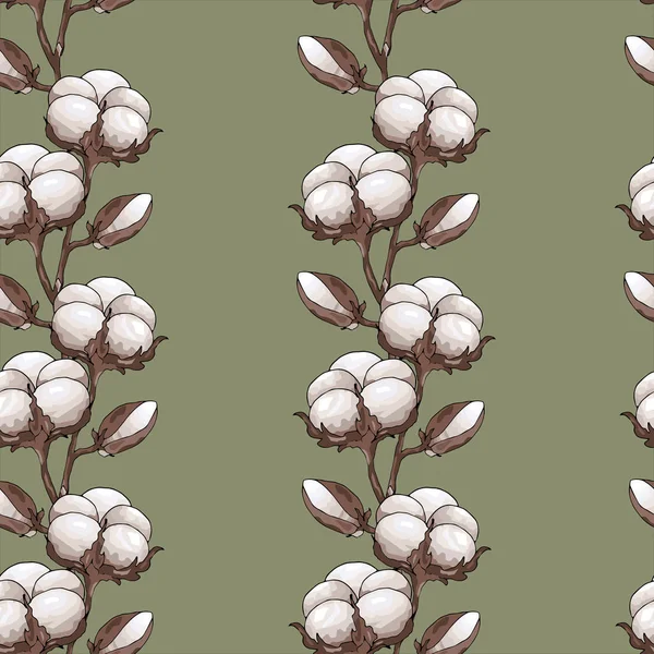 Patrón Flores Plantas Algodón Sin Costuras Con Elementos Florales Textura — Vector de stock