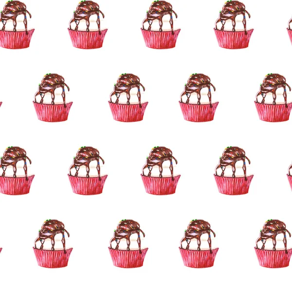 Varrat Nélküli Mintát Wirh Finom Elemek Végtelen Textúra Cupcakes Csokoládé — Stock Fotó