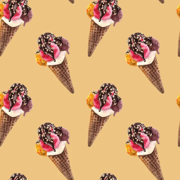 Seamless Pattern Wirh Yummy Elements Endless Texture Icecream Chocolate Brown — Stock Photo, Image
