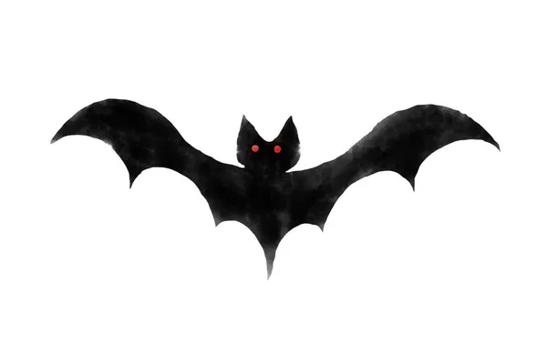 Morcego preto no fundo branco desenho por aquarela — Fotografia de Stock