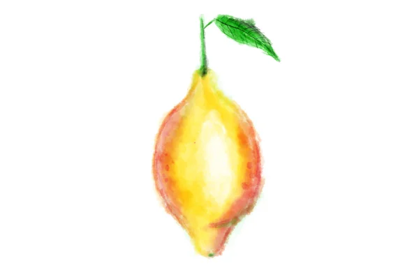 Limón maduro con dibujo de hojas por acuarela — Foto de Stock