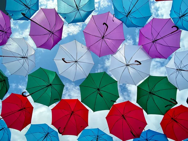 Background colorful umbrella street decoration. — Stock Photo, Image