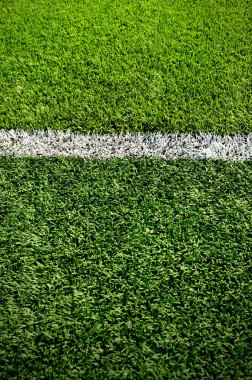 Yeşil futbol sahasında beyaz şerit.