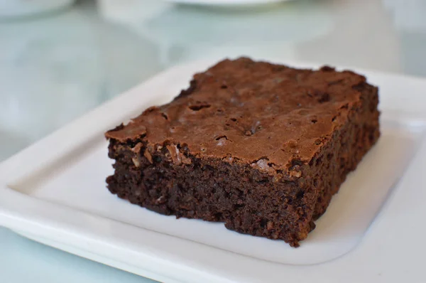 Deliciosos Brownies Prato Branco — Fotografia de Stock