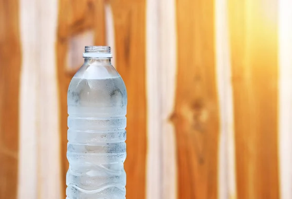 Bottle Drinking Water Wooden Background — Stock Photo, Image