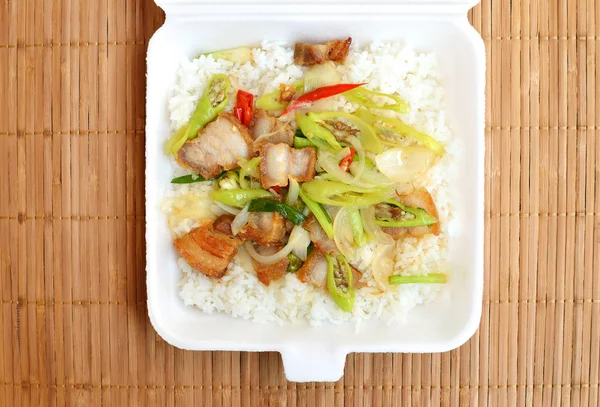 Kotak Styrofoam Makan Siang Dari Restoran Cepat Saji Dengan Latar — Stok Foto