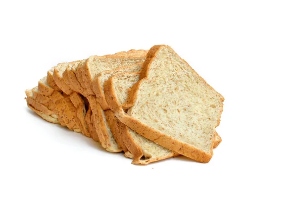 Plátky Celozrnného Chleba Izolovaných Bílém Pozadí — Stock fotografie