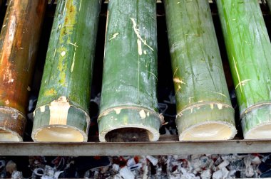 Bambu eklem ünlü Tayland gıda yapışkan pirinç kavrulmuş