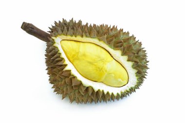 Beyaz bir arka plan üzerinde olgunlaşmış Durian