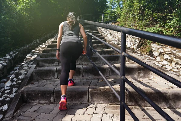 Healthy Lifestyle Sports Woman Going Stone Stairs — Stock Photo, Image