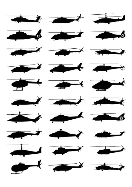 Militaire Helikopters Silhouet Set Geïsoleerd Een Witte Achtergrond Vector Eps10 — Stockvector