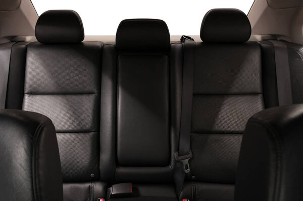 Leather seats in modern car. Interior detail.