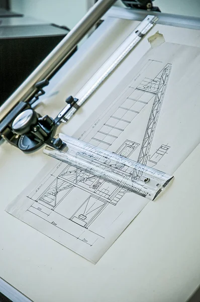 Valor Trabalho Feito Mão Passado Desenho Técnico Projeto Feito Inteiramente — Fotografia de Stock