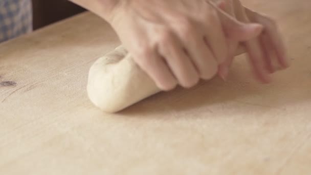 Zelfgemaakte Verse Pasta Maken Slow Motion Close Van Vrouwenhanden Die — Stockvideo