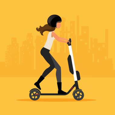 Kadın binmek elektrikli scooter