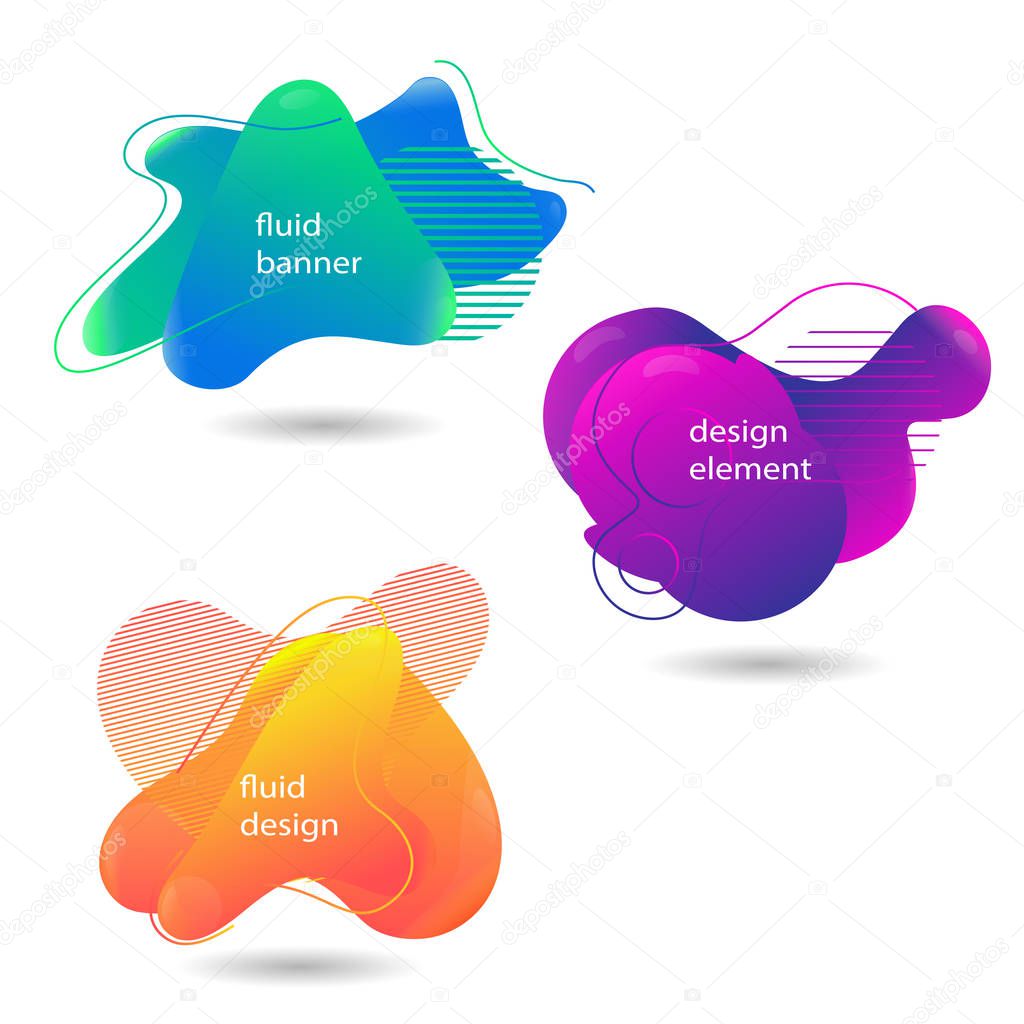 Set of abstract modern fluid banners. Gradient abstract geometric shapes with flowing liquid elements. Template for the design of a logo, flyer or presentation.
