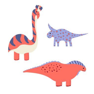 Beyaz arka plan üzerinde izole sevimli vektör dinozorlar. Dino