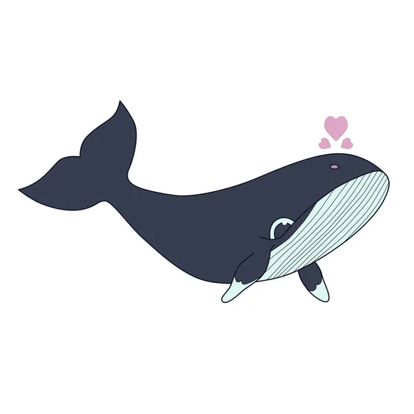 Illustrazione vettoriale della balena azzurra con cuori isolati su sfondo bianco — Vettoriale Stock
