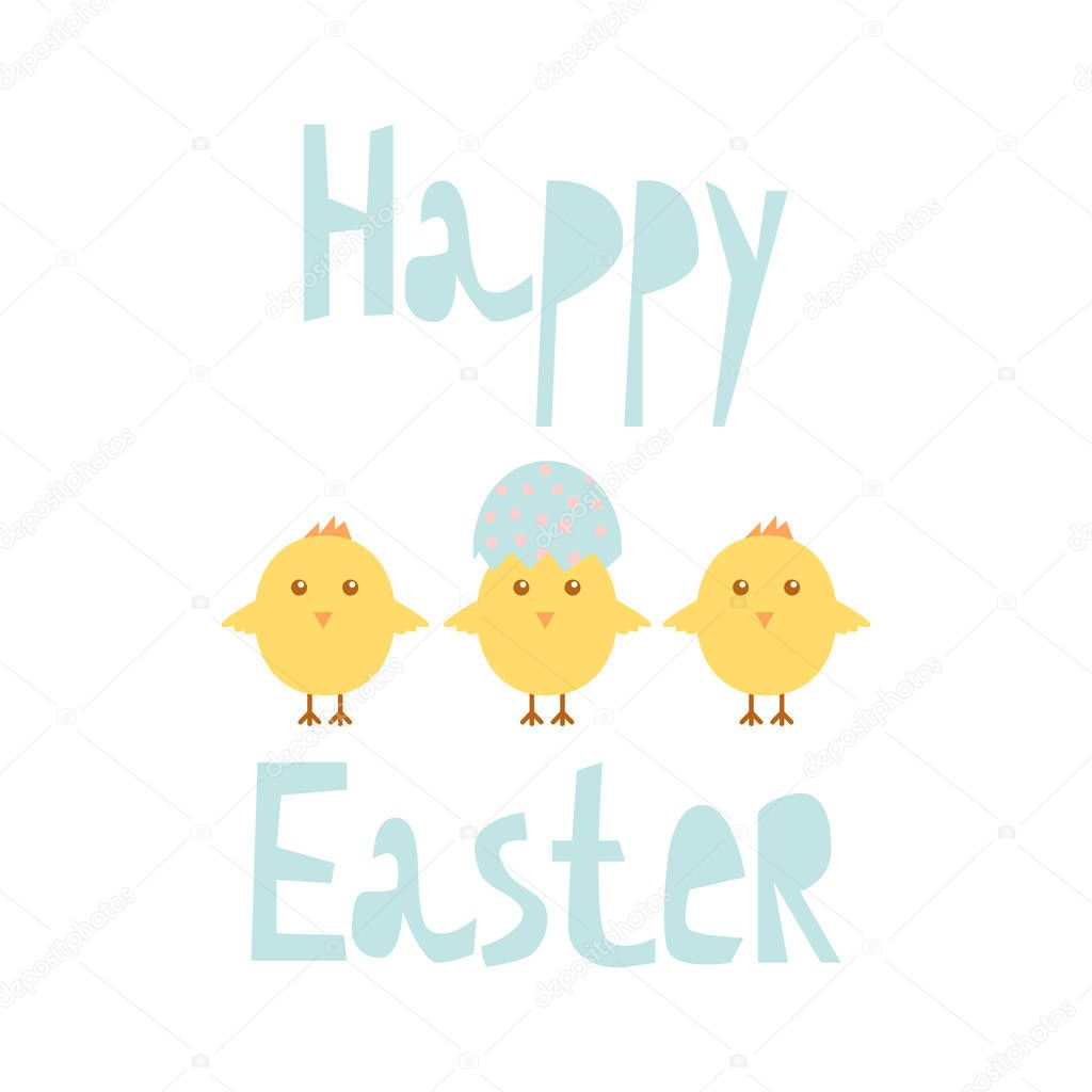 Happy Easter greeting card template with chicks, design vector illustration