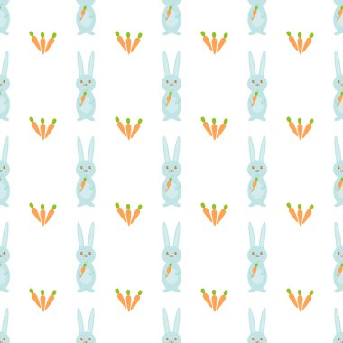 Vektör sevimli tavşanlar ve havuç ile seamless modeli. Mutlu Paskalya Tema