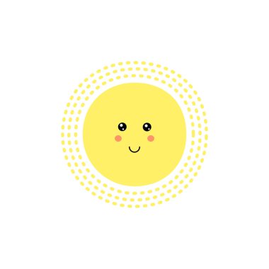 Beyaz arka planda izole sevimli güneş simgesi illüstrasyon.