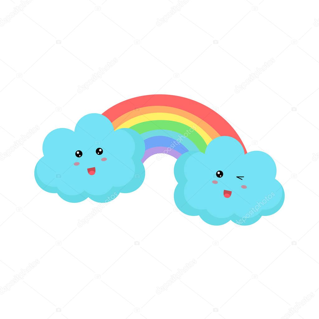 Cute clouds and rainbow drawing vector illustration design