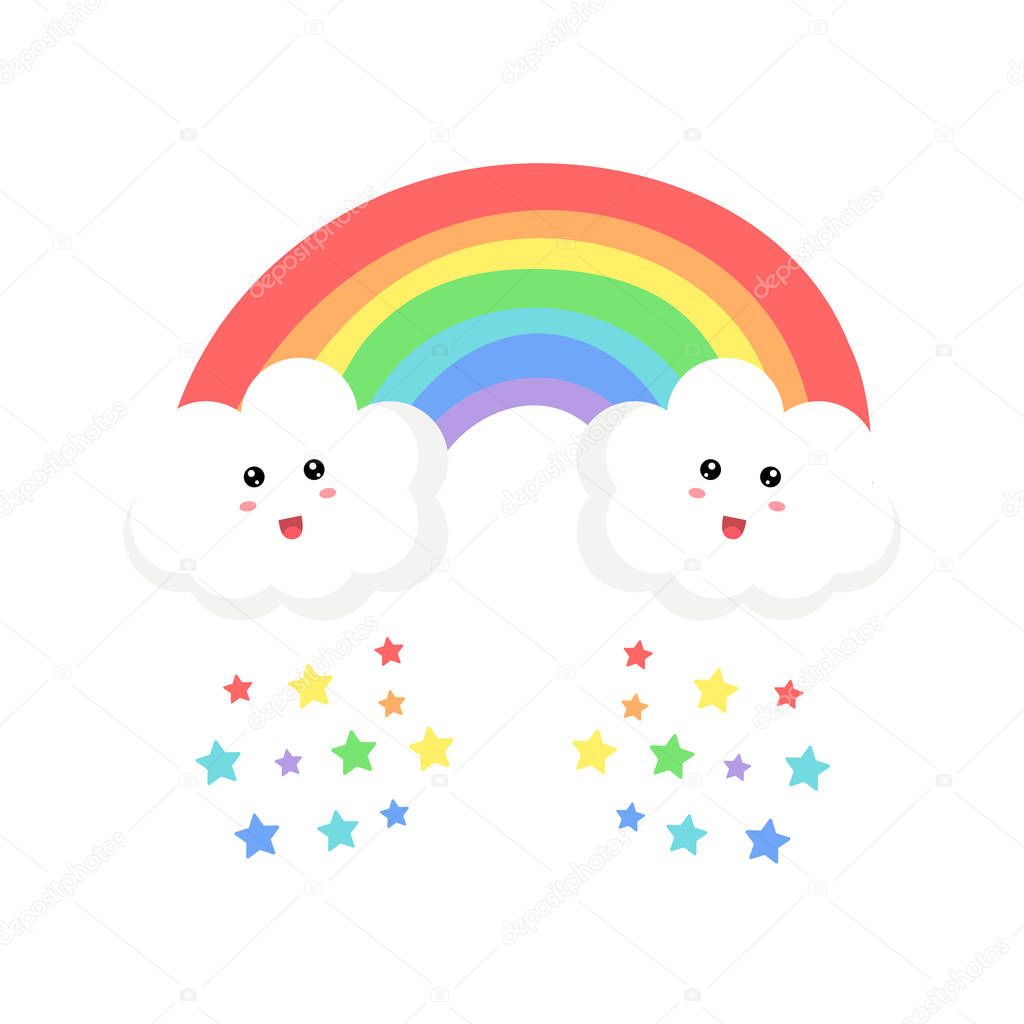 Cute clouds and rainbow drawing vector illustration design