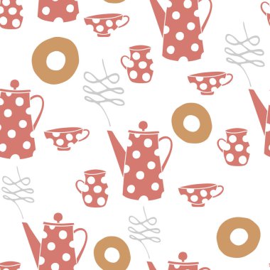 Vektör seamless modeli ile coffeepots ve bardak