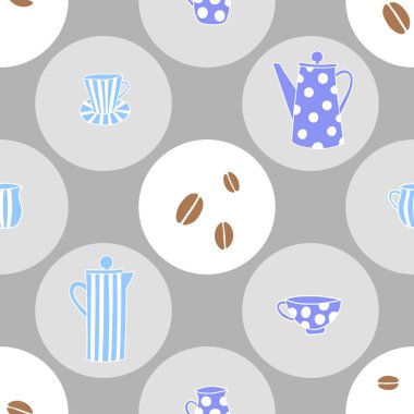Vektör seamless modeli ile coffeepots ve bardak