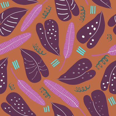 Düz tarzda tropikal yaprakları ile Desen