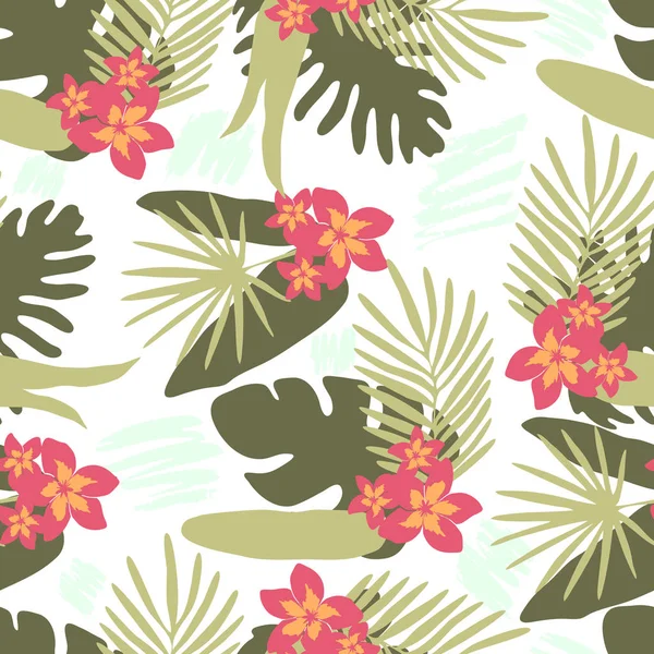 Pattern with tropical leaves in flat style — Stock Vector